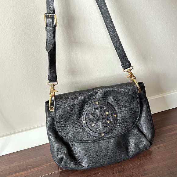 Tory Burch Black Pebble Leather Crossbody Messenger Bag - Large - Picture 1 of 16